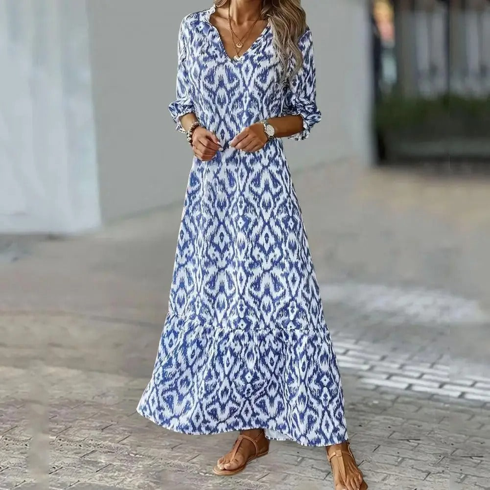 Robe longue fluide à col V – légèreté estivale et allure décontractée