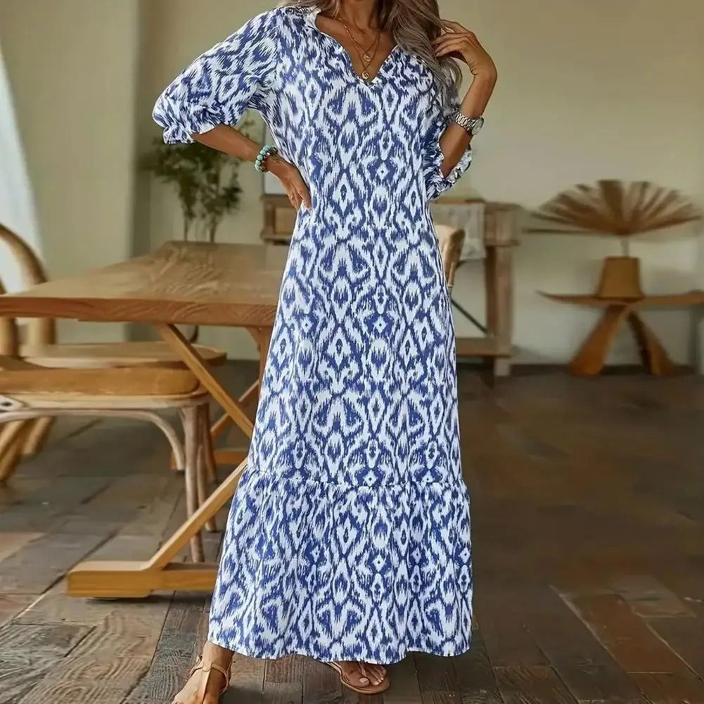 Robe longue fluide à col V – légèreté estivale et allure décontractée