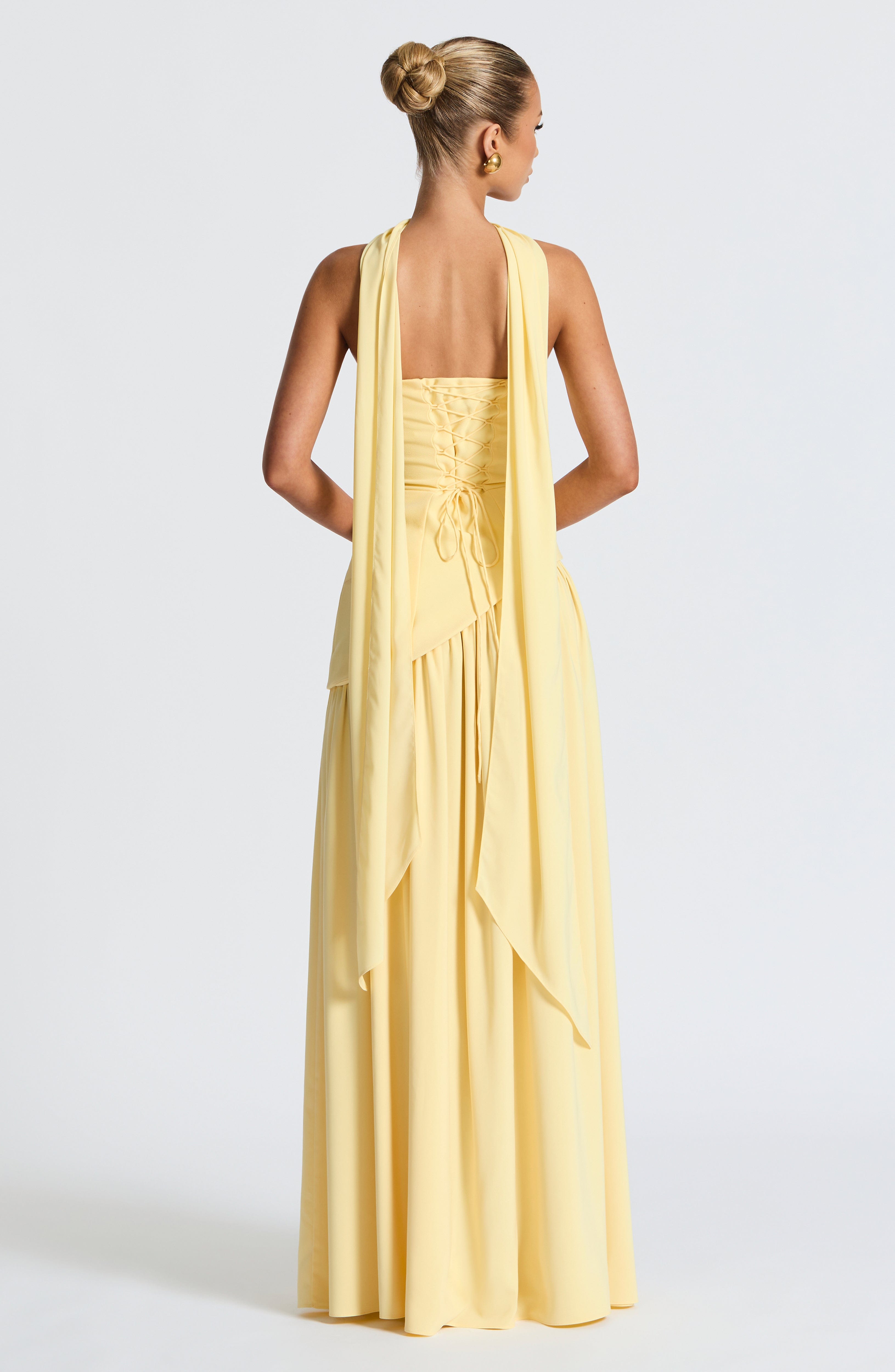 Sophie – Robe maxi bustier avec fente haute et taille asymétrique femme