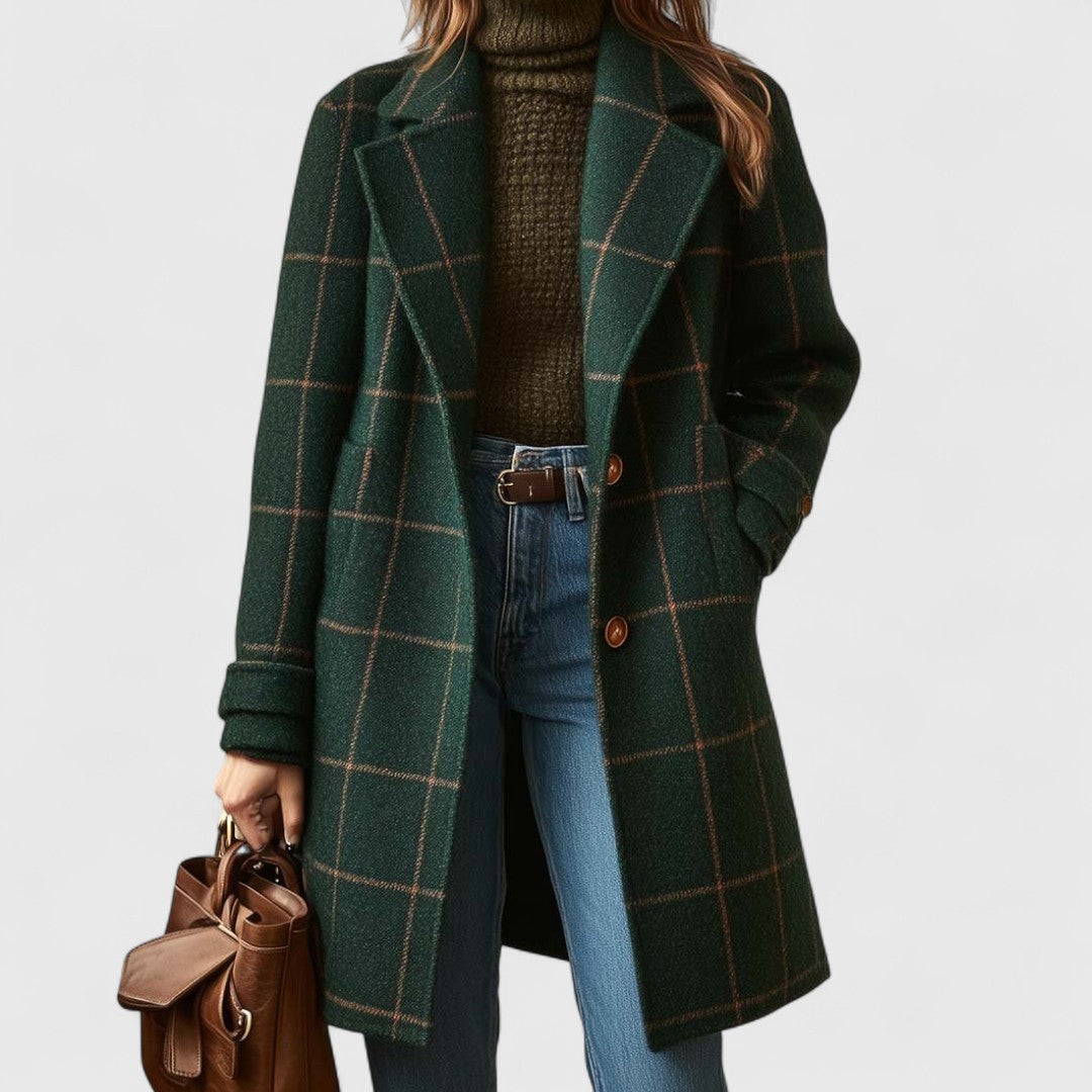 Manteau à carreaux femme coupe droite boutonné 1