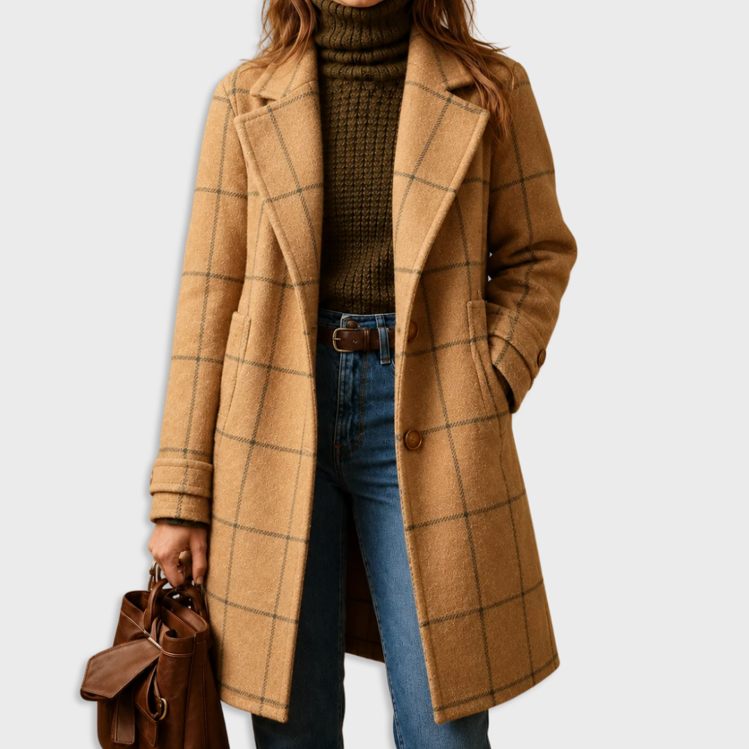 Manteau à carreaux femme coupe droite boutonné 2