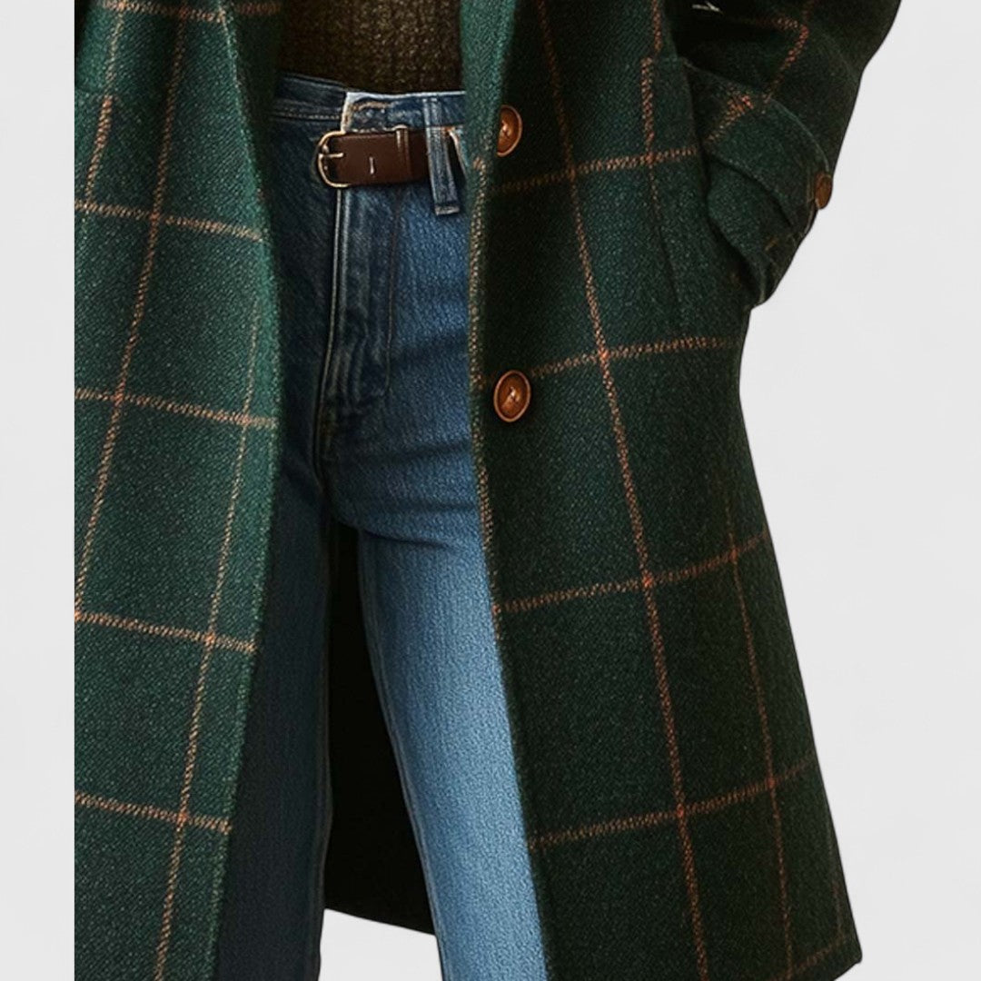 Manteau à carreaux femme coupe droite boutonné 7