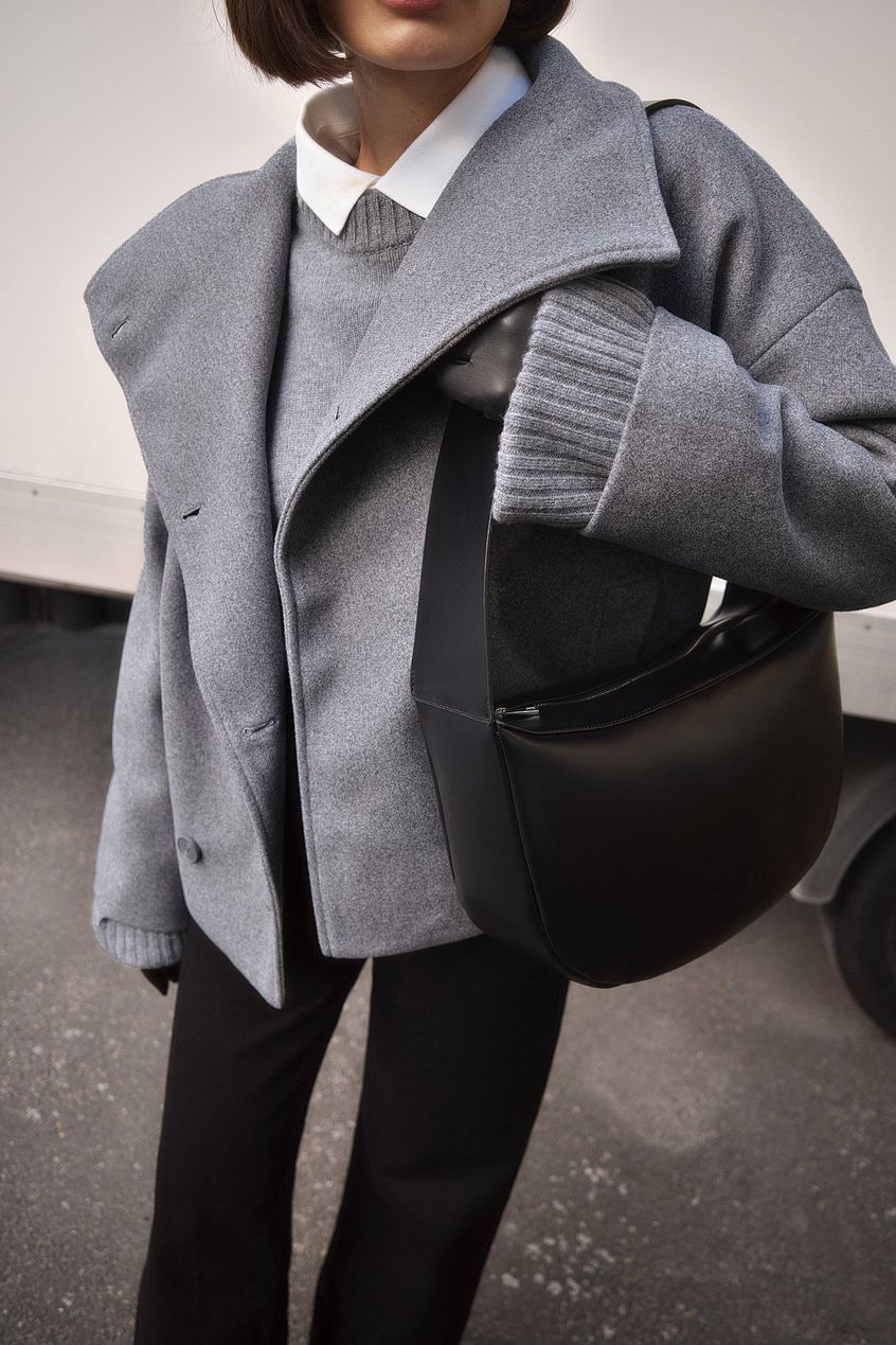 Manteau court femme en laine oversize double boutonnage 11