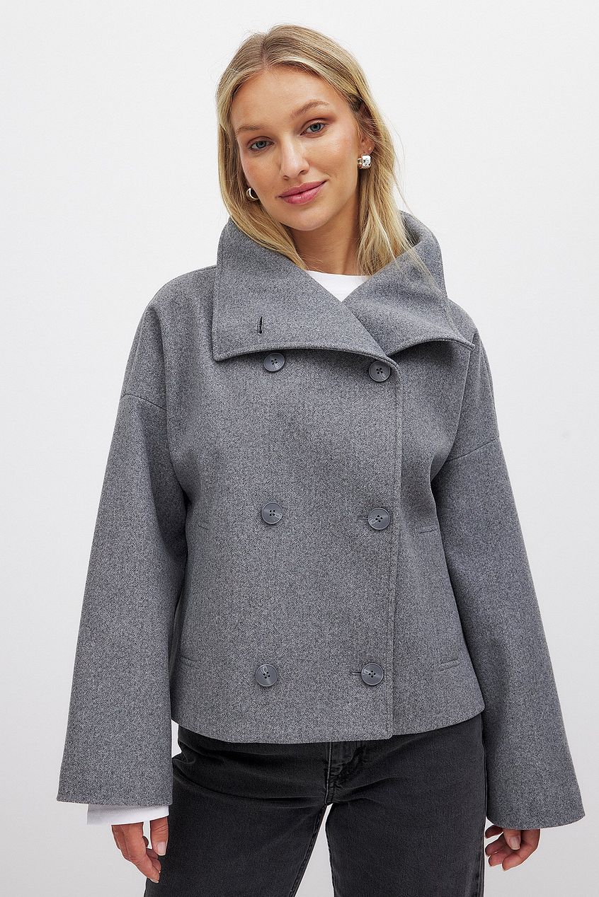 Manteau court femme en laine oversize double boutonnage 4