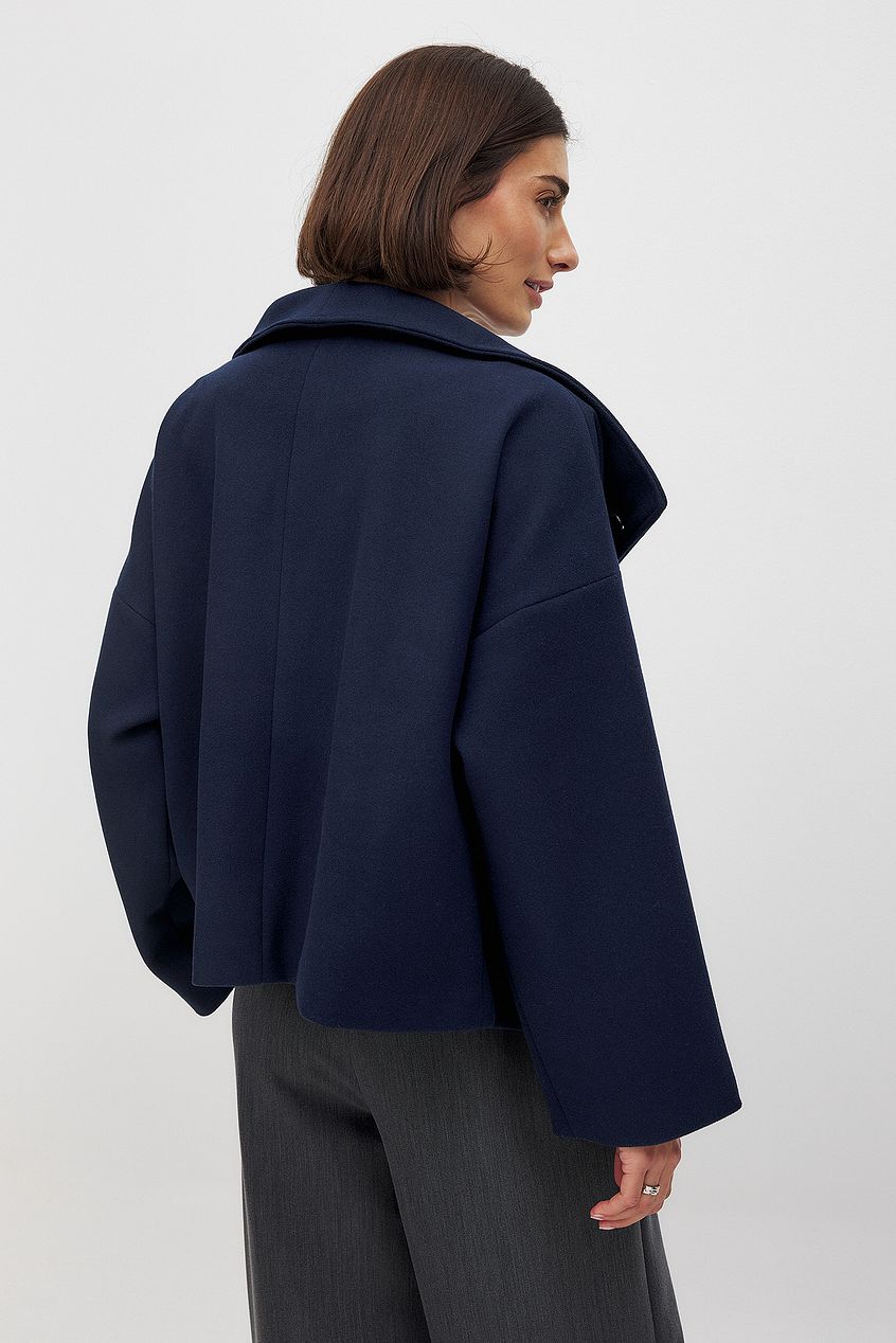 Manteau court femme en laine oversize double boutonnage 7