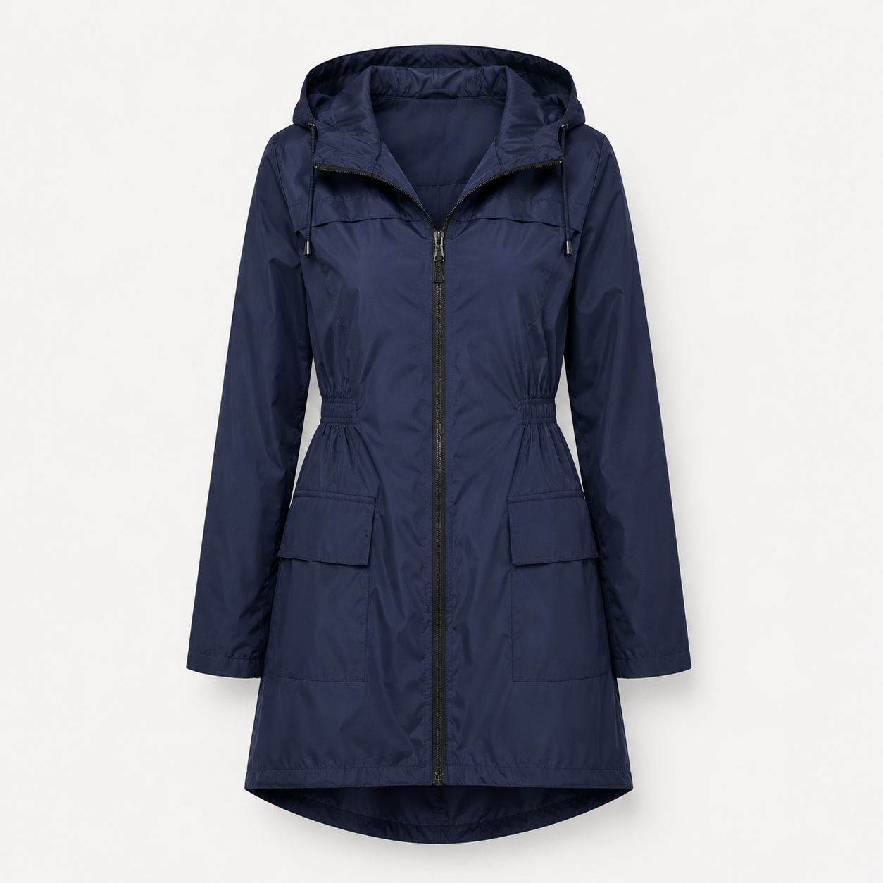 Manteau de pluie femme long déperlant à capuche avec taille élastique 6