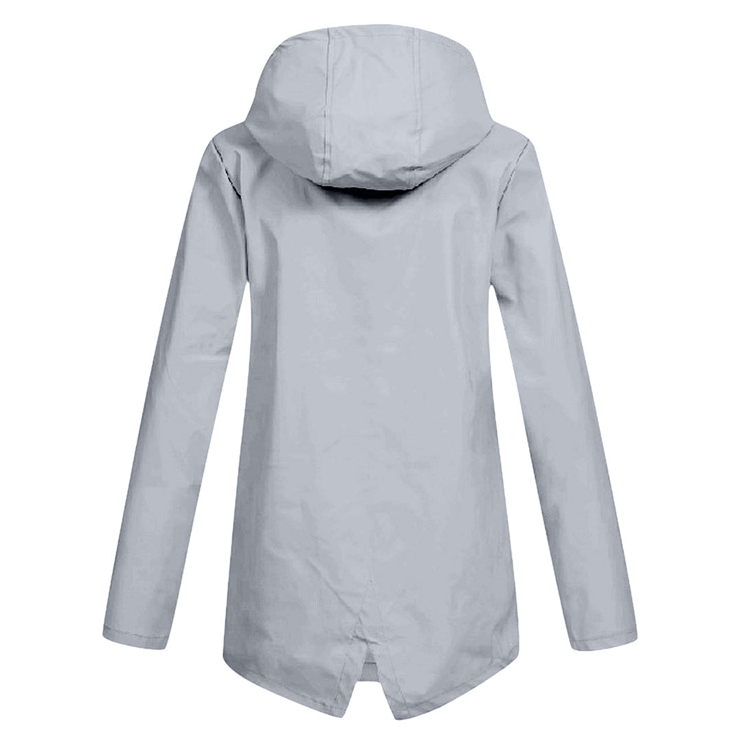 Manteau de pluie femme long imperméable à capuche réglable et poches à rabat 10