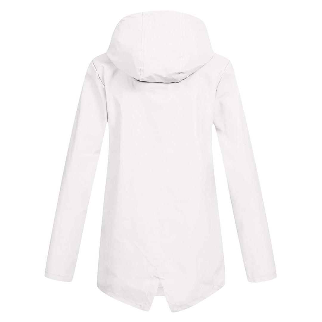 Manteau de pluie femme long imperméable à capuche réglable et poches à rabat 11