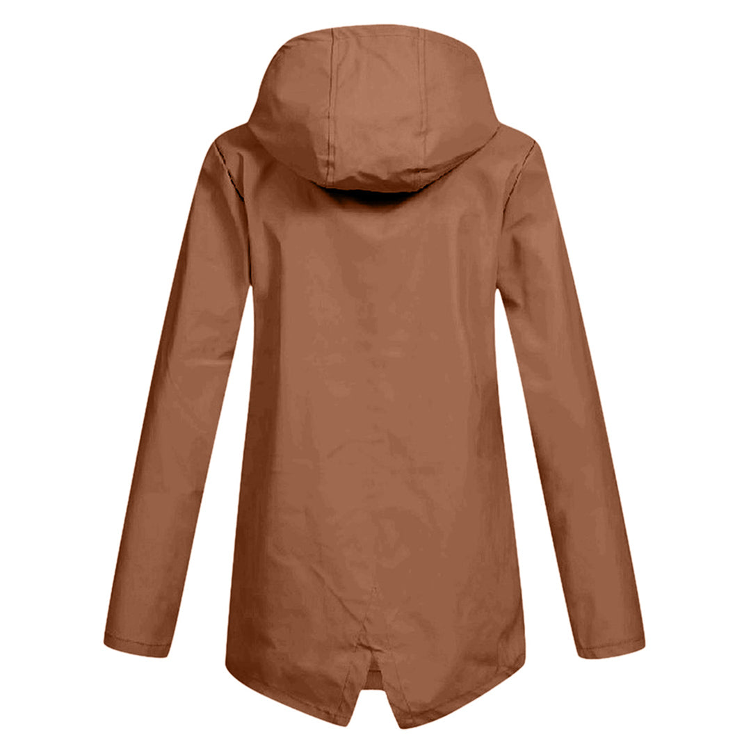 Manteau de pluie femme long imperméable à capuche réglable et poches à rabat 12