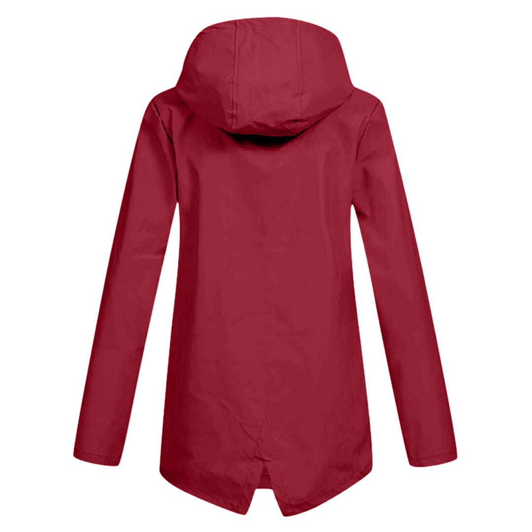 Manteau de pluie femme long imperméable à capuche réglable et poches à rabat 13