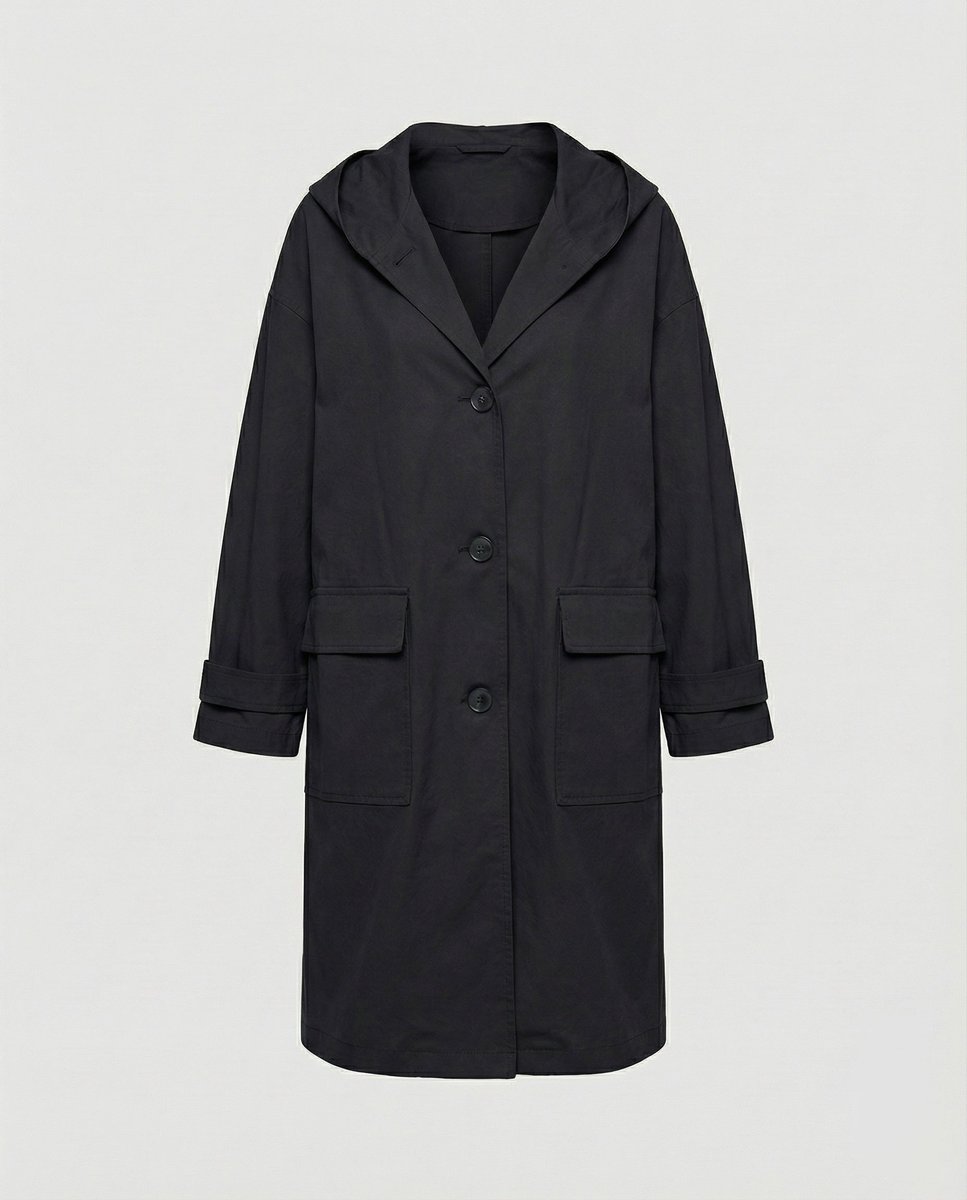 Manteau long à capuche femme déperlant boutonné 2