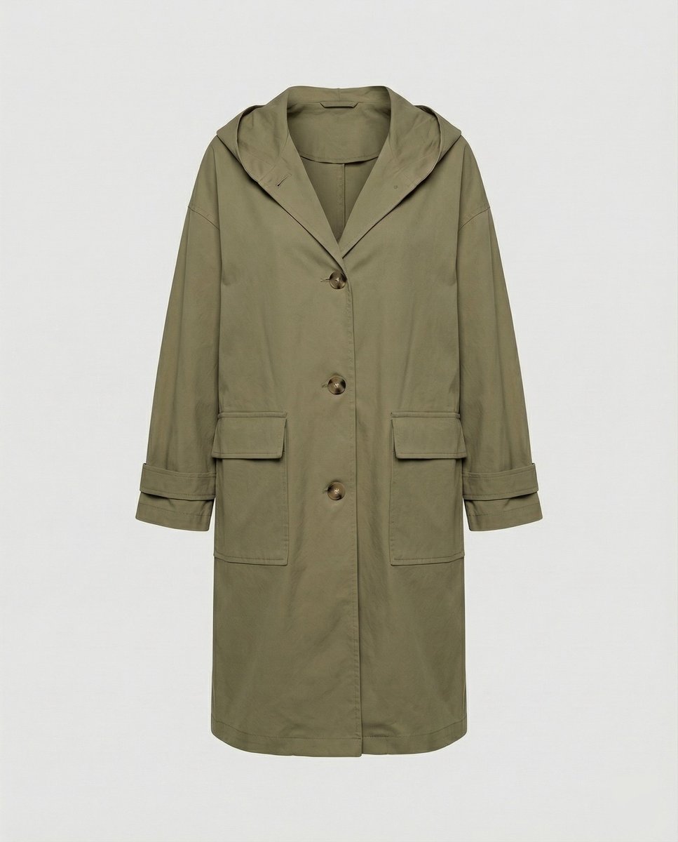 Manteau long à capuche femme déperlant boutonné 3