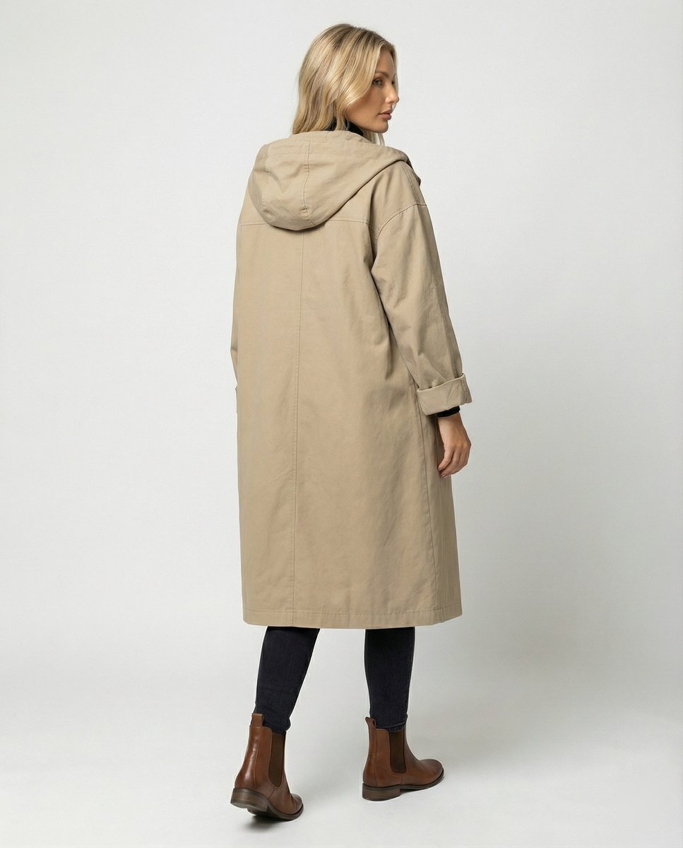 Manteau long à capuche femme déperlant boutonné 6
