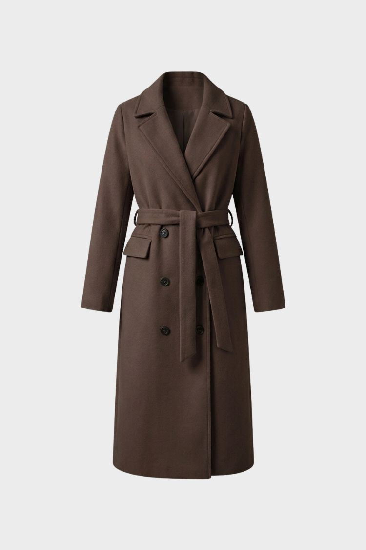 Manteau long femme en laine ceinturé à col cranté 4