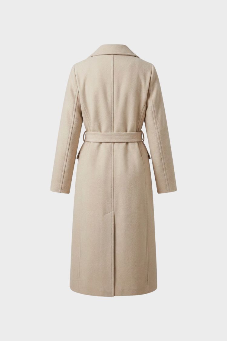 Manteau long femme en laine ceinturé à col cranté 7