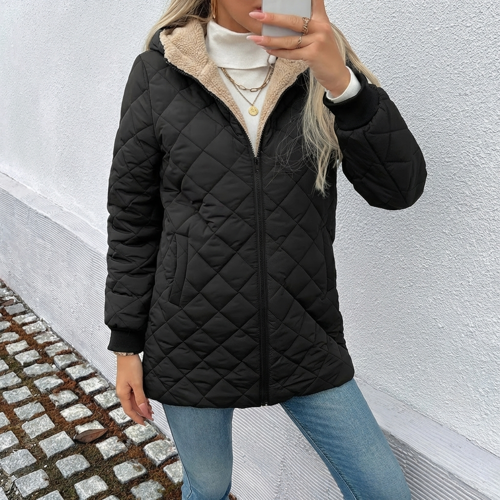 Manteau matelassé à capuche femme long zippé 3