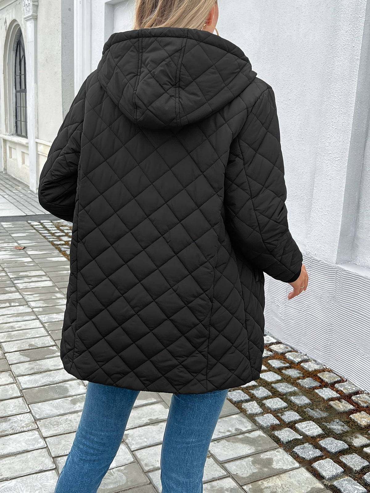 Manteau matelassé à capuche femme long zippé 5