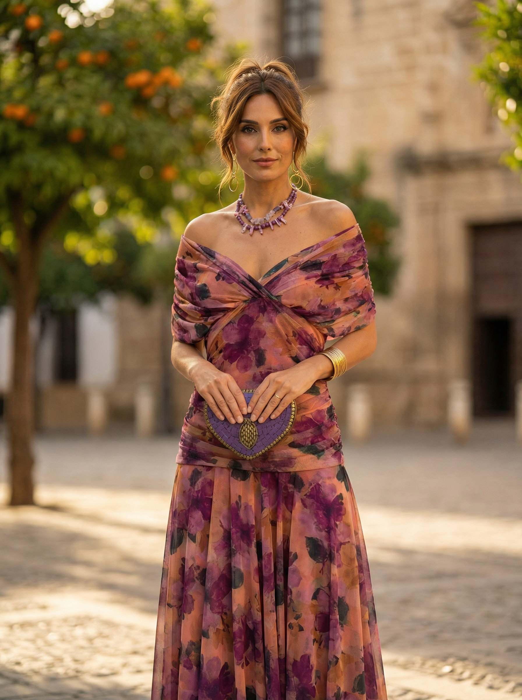 Sidonie – Robe longue d'été froncée à col en V élégant femme