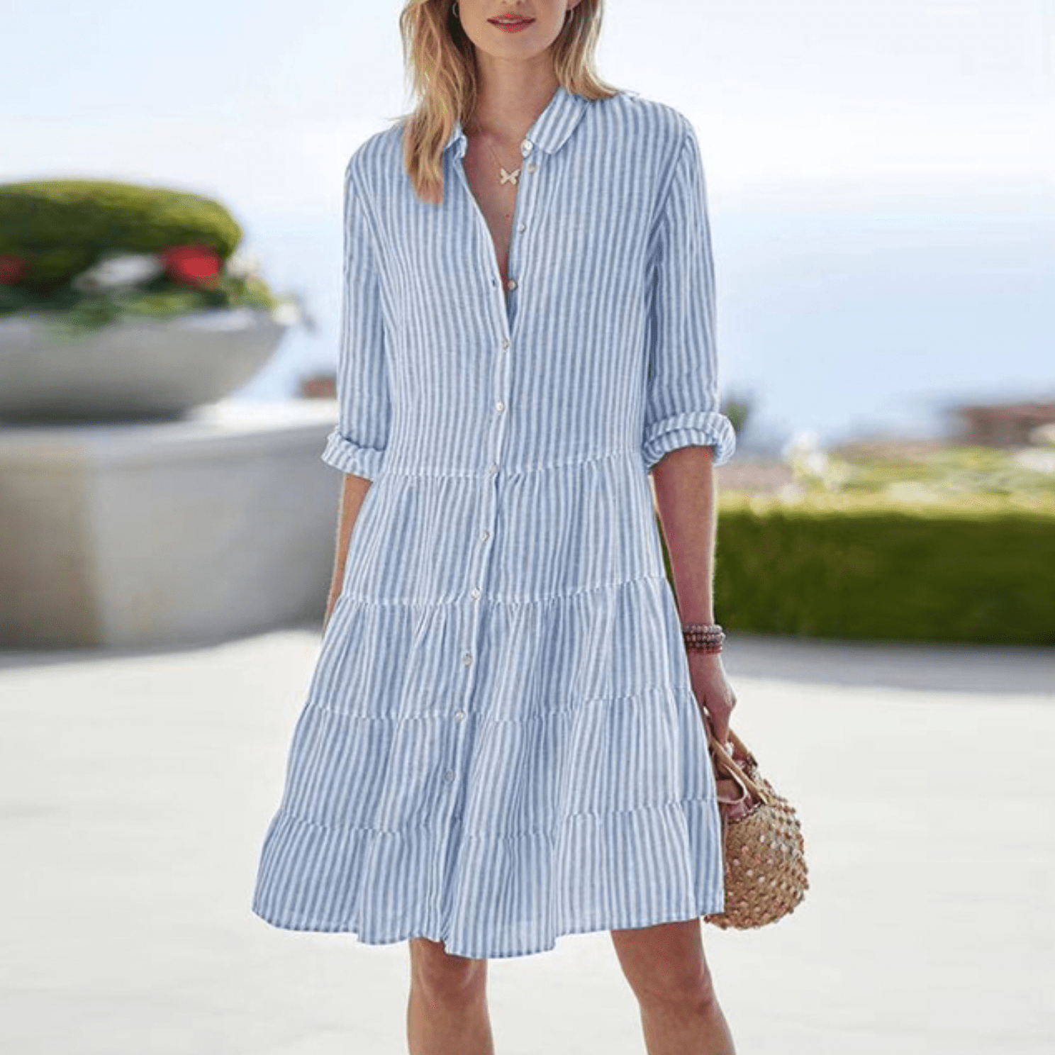 Célia – Robe midi d’été rayée femme