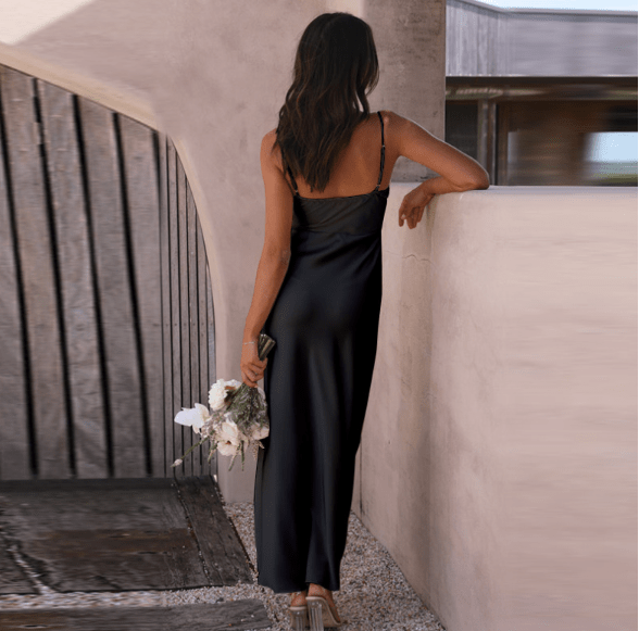 Lison – Robe maxi à fines bretelles avec fente à la cuisse femme