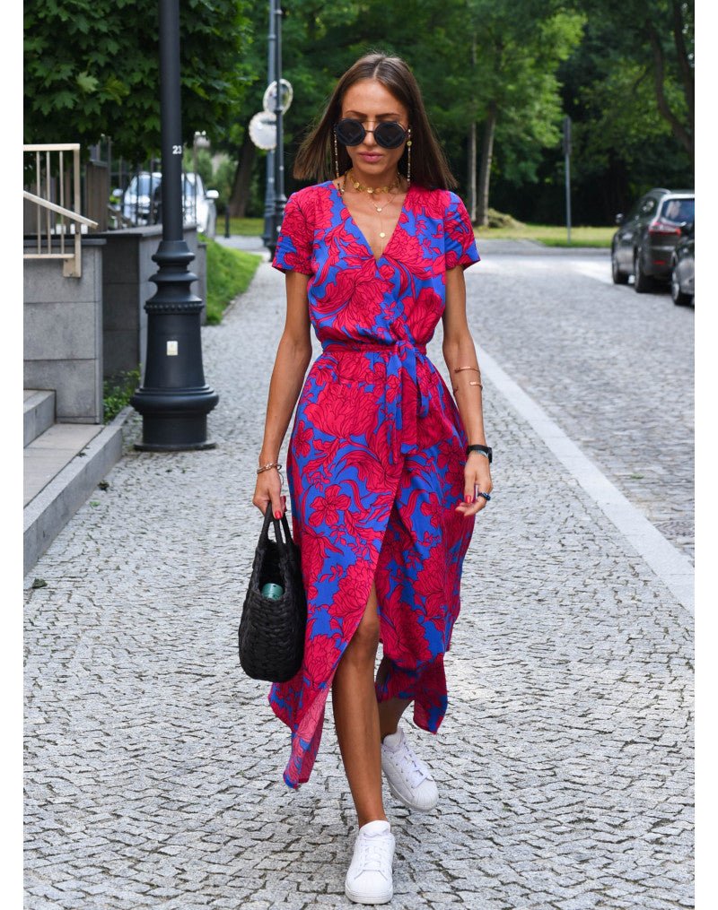 Noémie – Robe midi portefeuille à imprimé femme