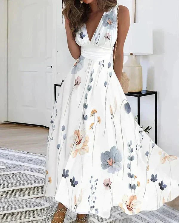 Victoire – Robe midi à imprimé floral et col en V femme