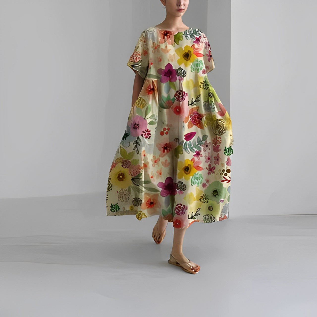 Inès – Robe midi ample à imprimé femme