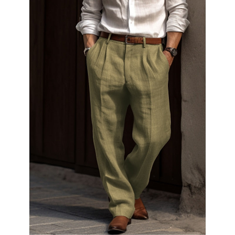 Pantalon homme plissé en lin et coton – élégance naturelle et confort respirant