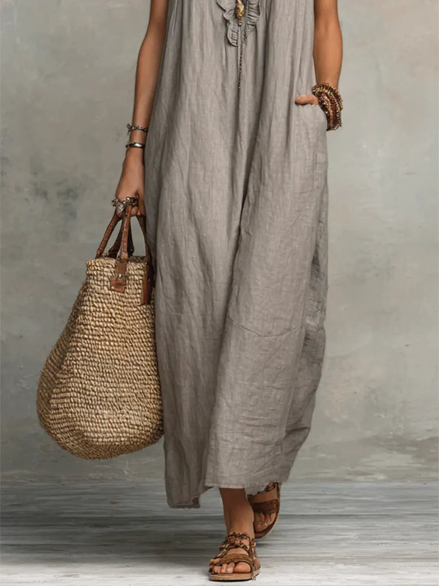 Robe longue bohème fluide en lin et coton