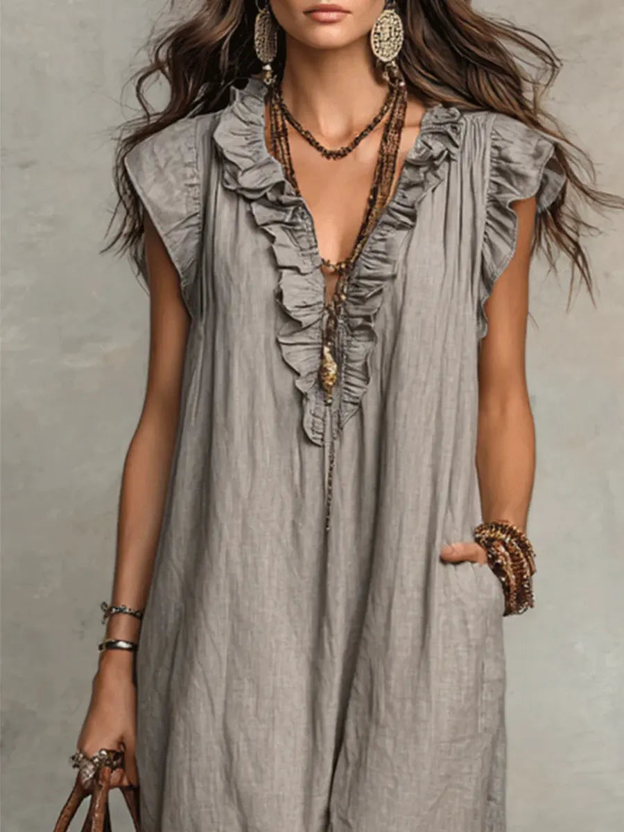 Robe longue bohème fluide en lin et coton