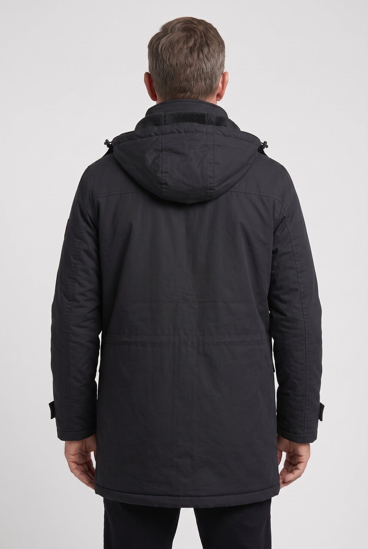Parka doublée polaire homme à capuche mi-longue zippée avec poches poitrine 2