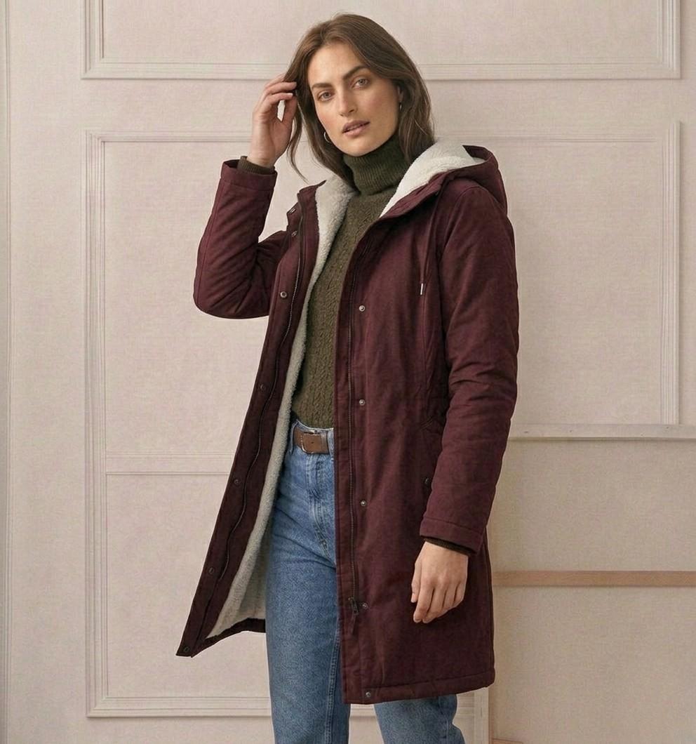 Parka femme à capuche doublée polaire mi-longue 16