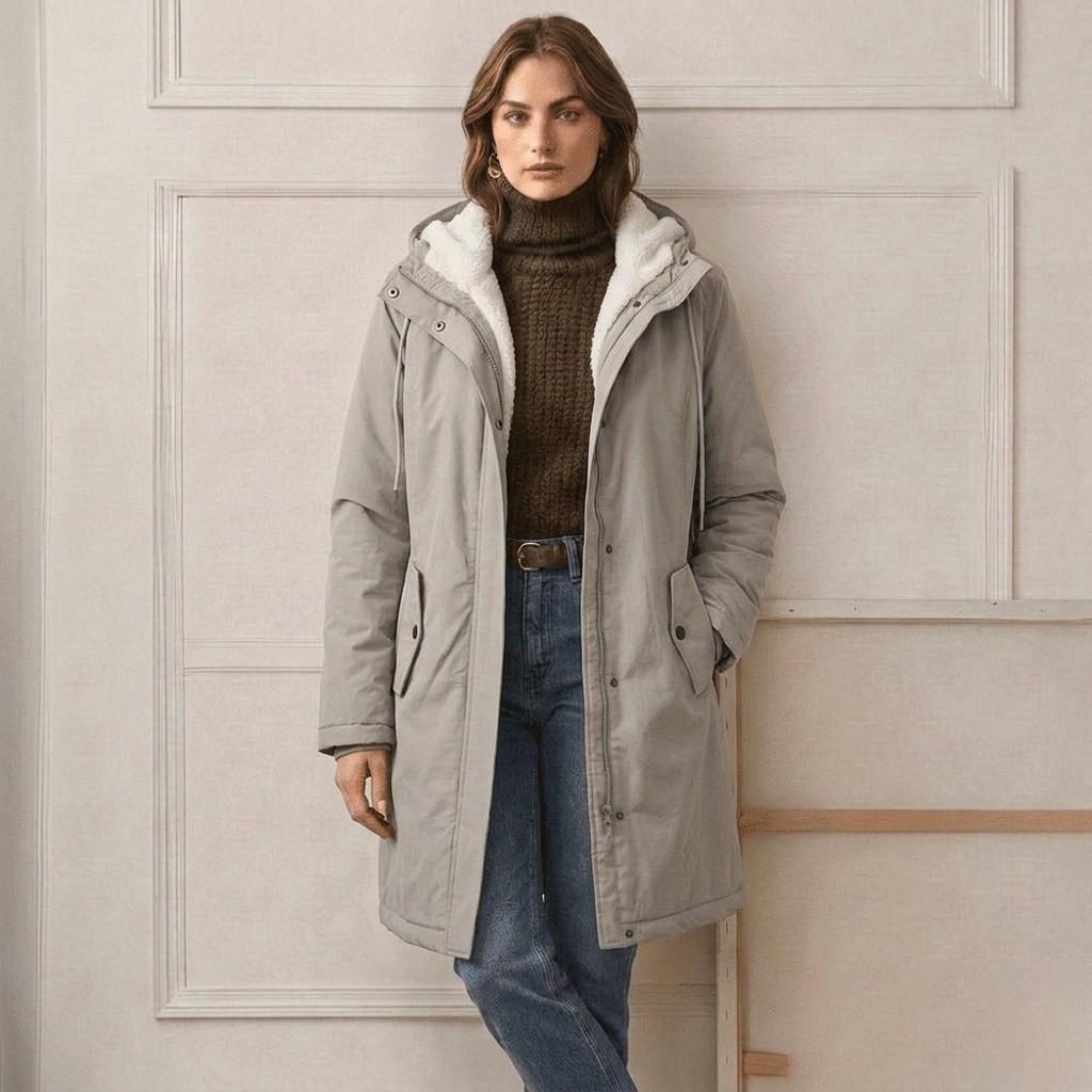 Parka femme à capuche doublée polaire mi-longue 20