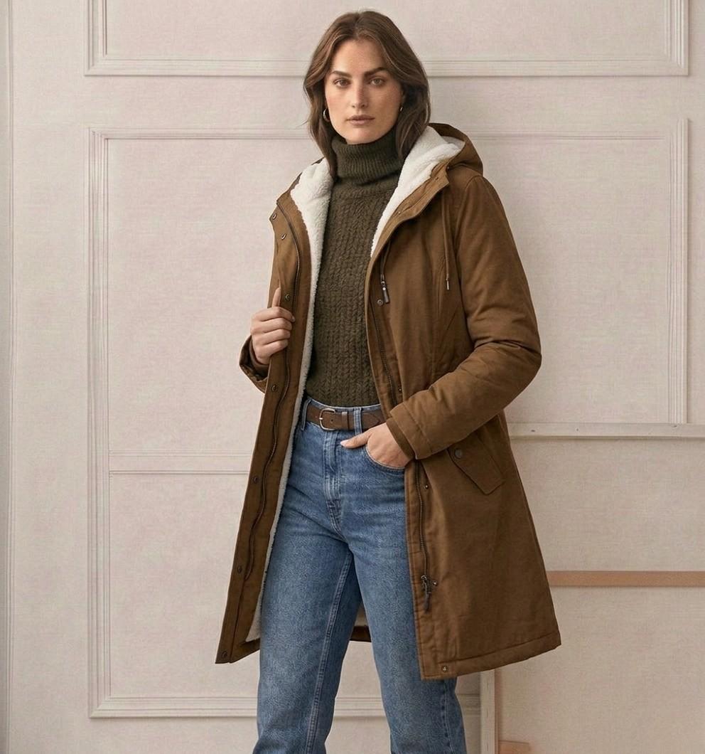 Parka femme à capuche doublée polaire mi-longue 22
