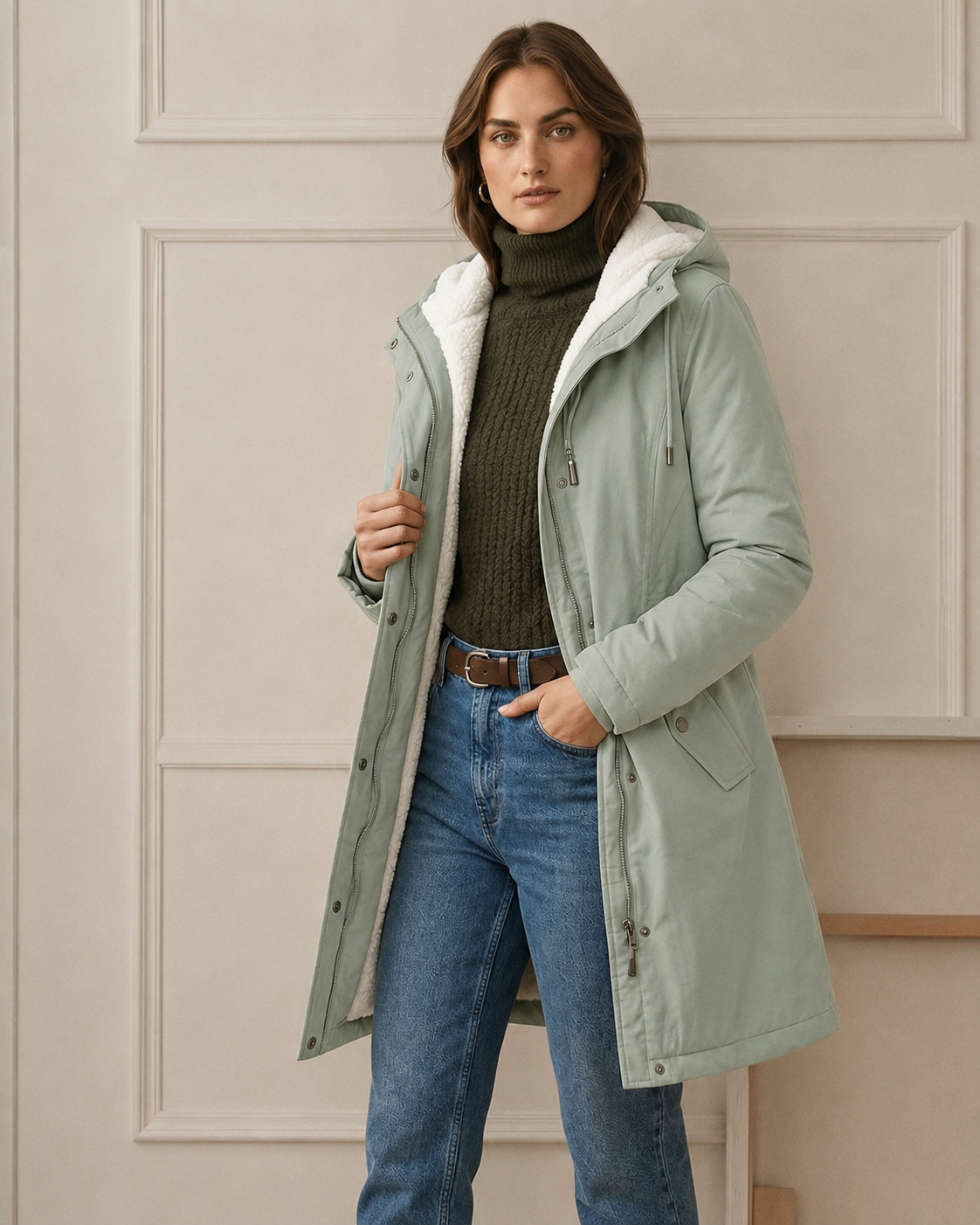 Parka femme à capuche doublée polaire mi-longue 26