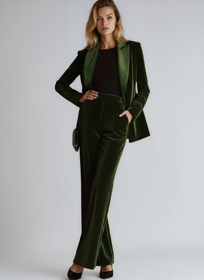 Élodie – Ensemble blazer en velours et pantalon large femme