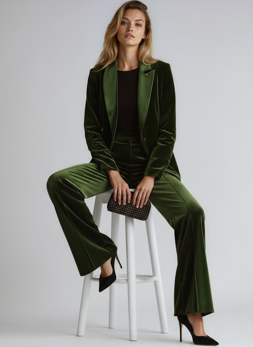 Élodie – Ensemble blazer en velours et pantalon large femme