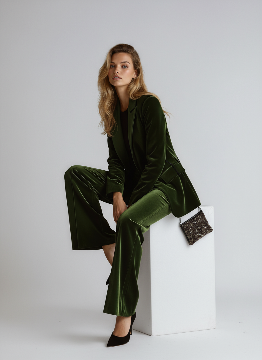Élodie – Ensemble blazer en velours et pantalon large femme