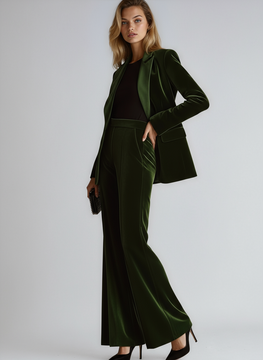 Élodie – Ensemble blazer en velours et pantalon large femme