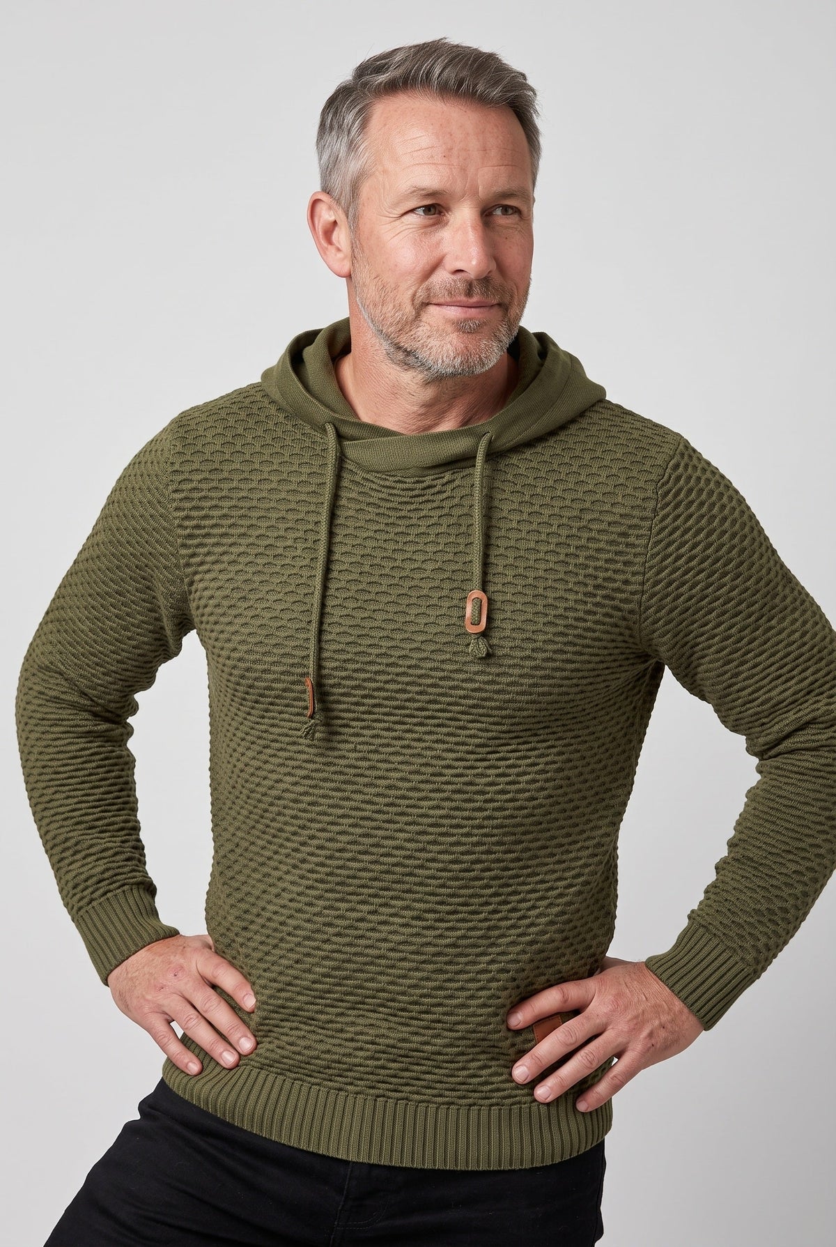 Pull à capuche homme en maille nid d'abeille à cordon de serrage 3