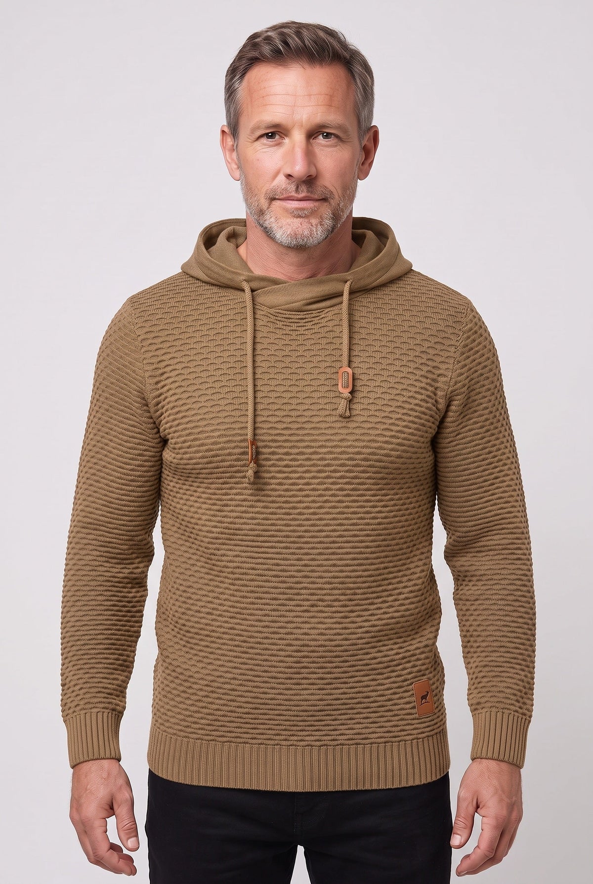 Pull à capuche homme en maille nid d'abeille à cordon de serrage 4