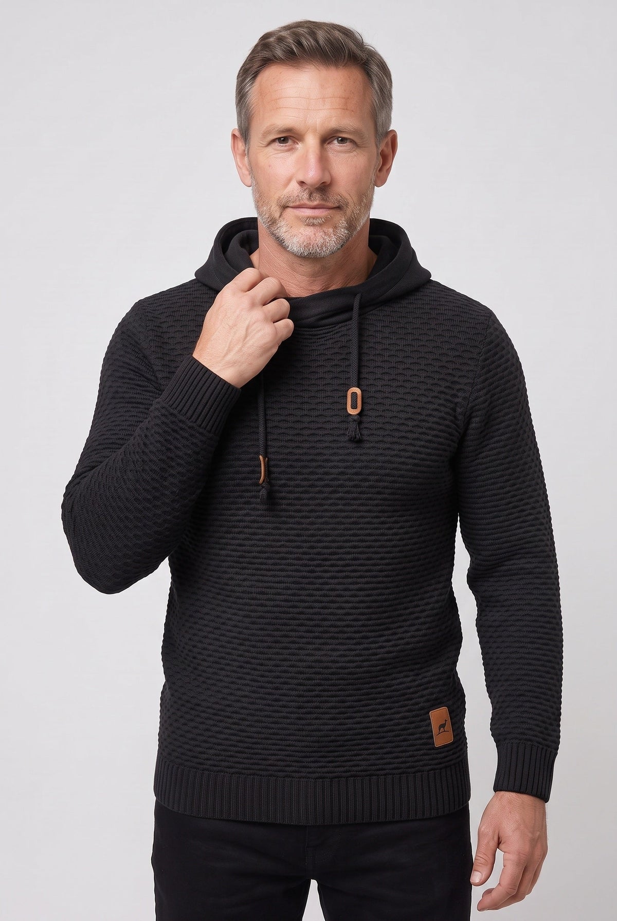 Pull à capuche homme en maille nid d'abeille à cordon de serrage 5