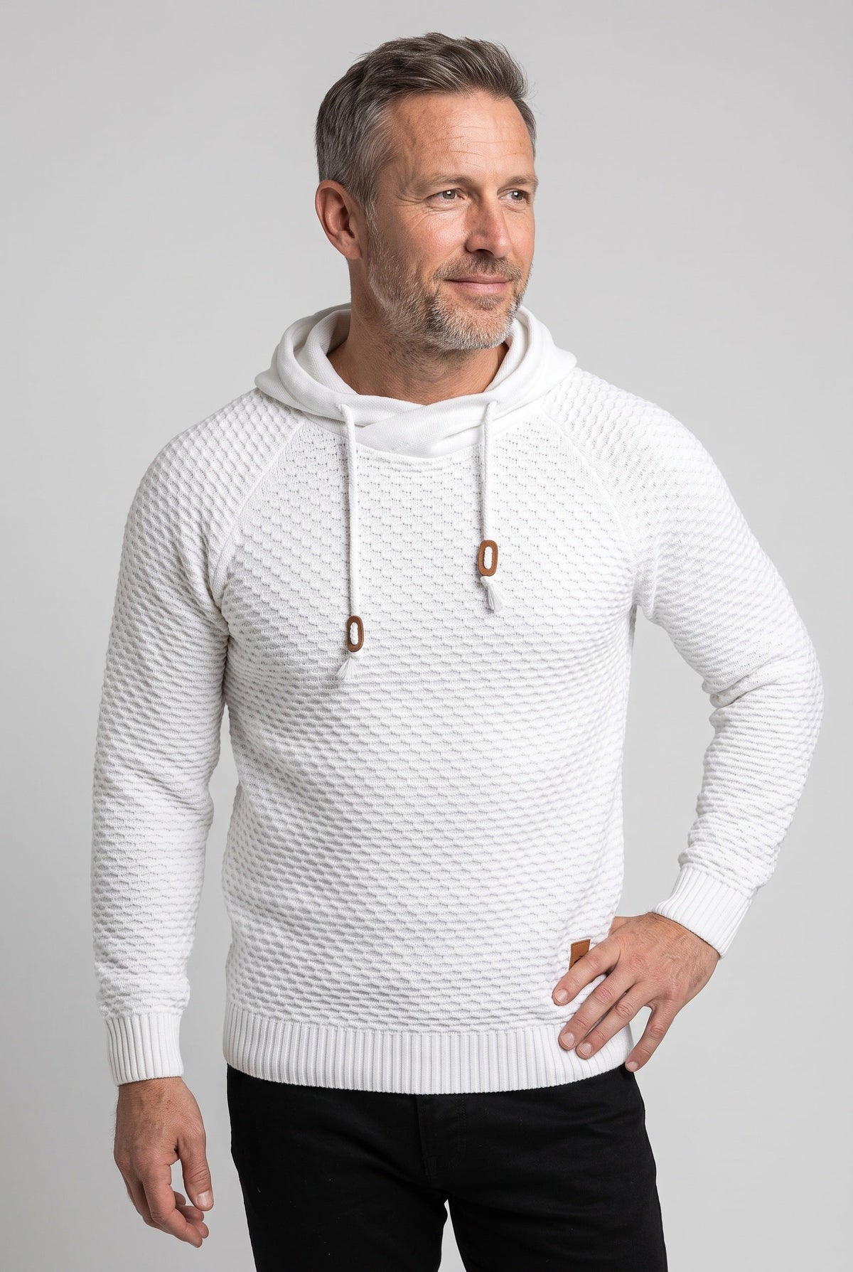 Pull à capuche homme en maille nid d'abeille à cordon de serrage 6