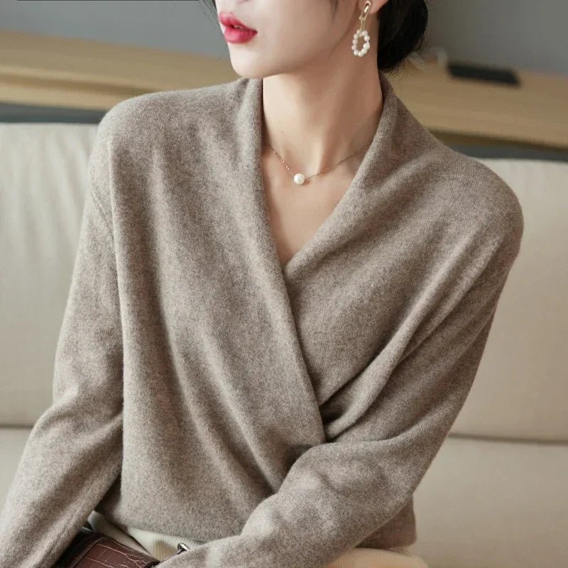 Pull cache-cœur femme col en V en maille manches longues 4