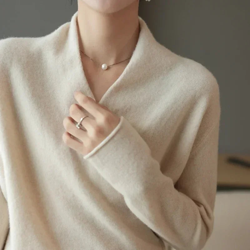 Pull cache-cœur femme col en V en maille manches longues 6