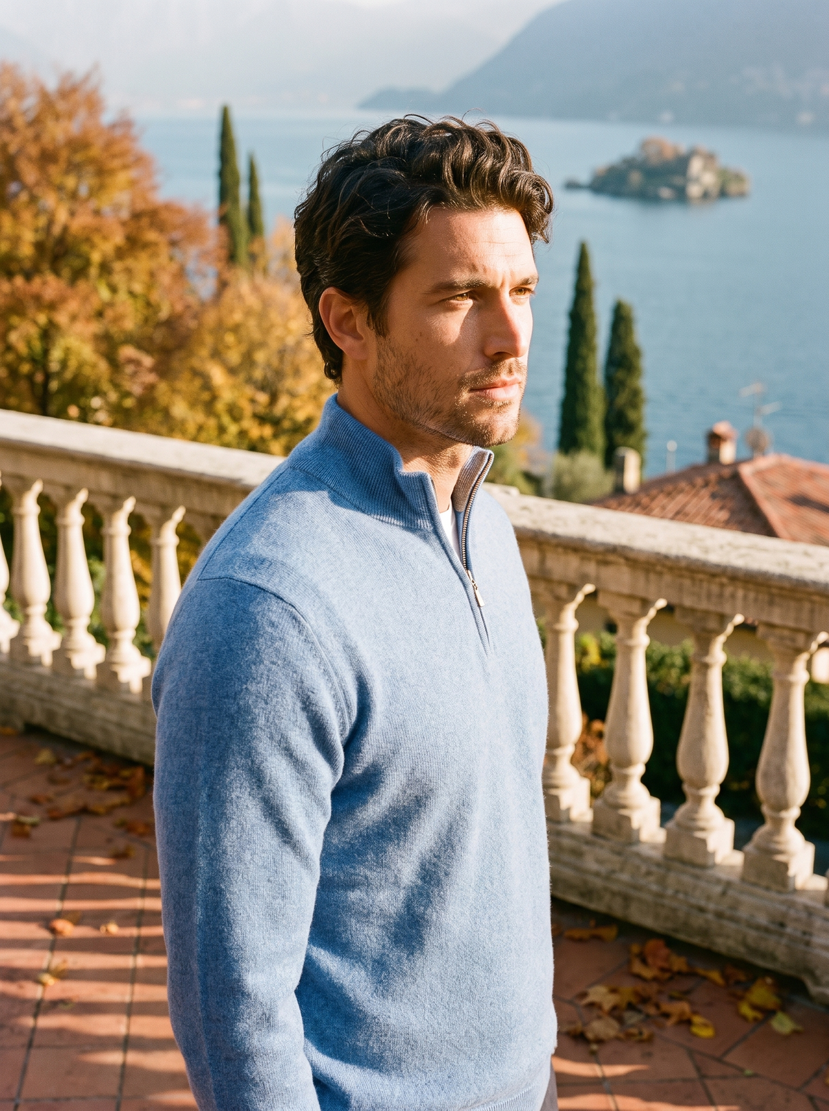 Pull camionneur homme zippé en coton et laine à coupe ajustée 1