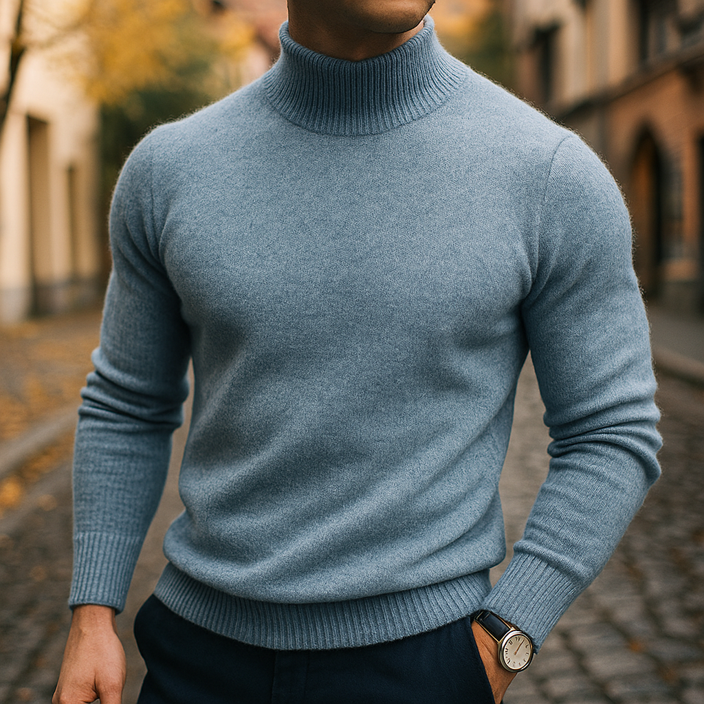 Pull col montant homme en laine à manches longues 2