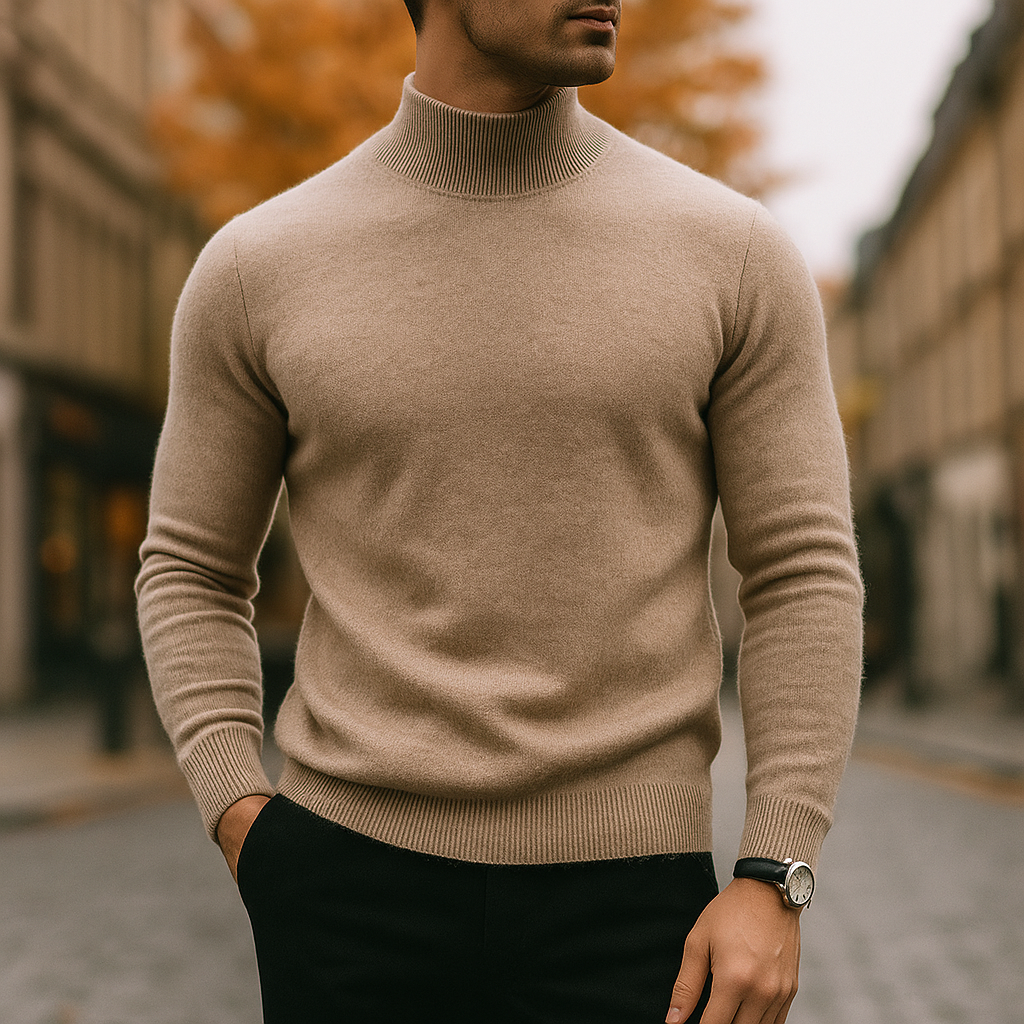 Pull col montant homme en laine à manches longues 5