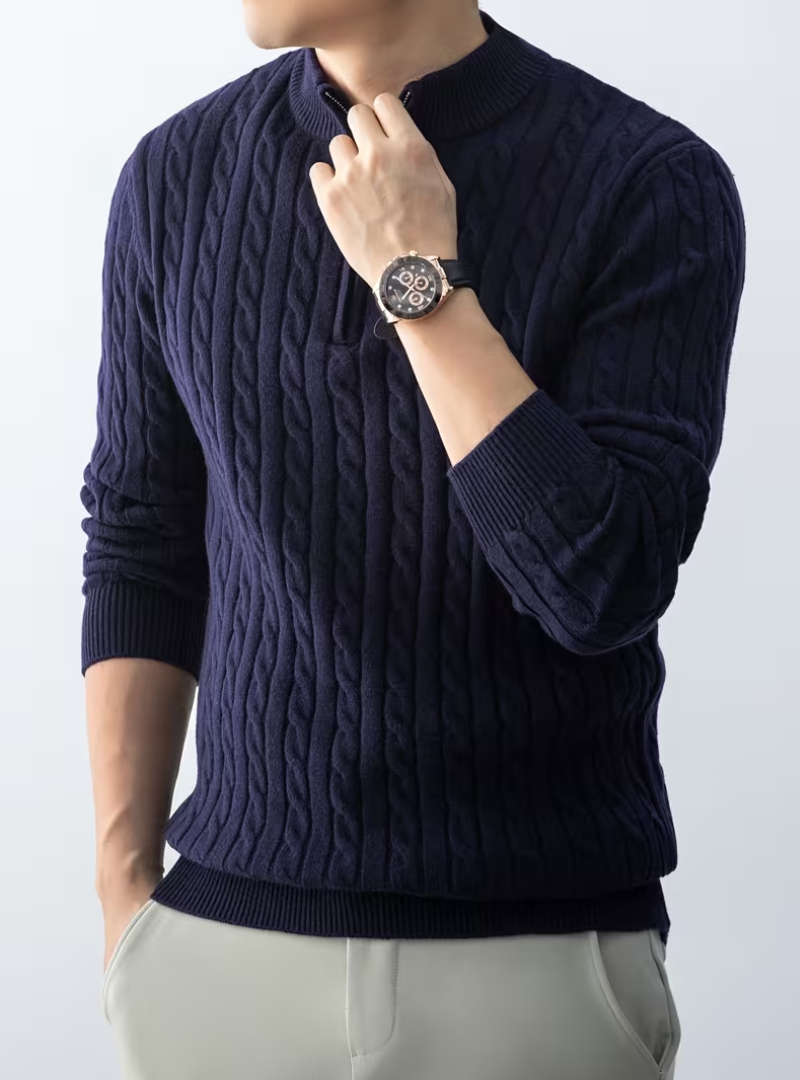 Pull col montant zippé homme en maille torsadée 3