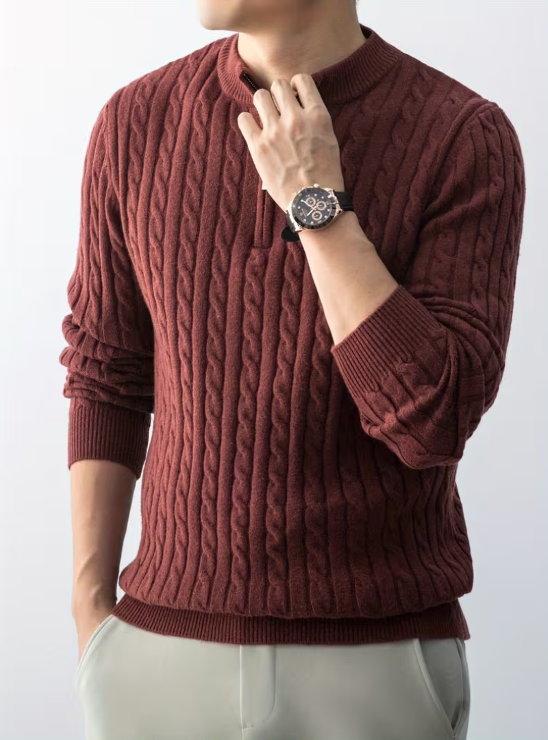 Pull col montant zippé homme en maille torsadée 4